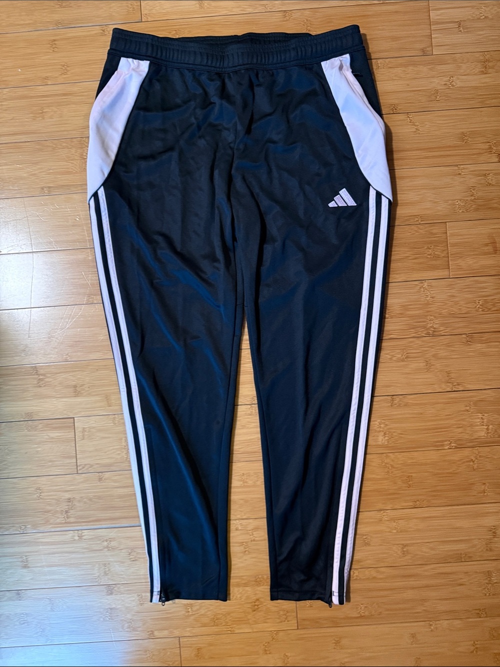 adidas Black Jogger Pants with light Pink Panels and Twin Stripes